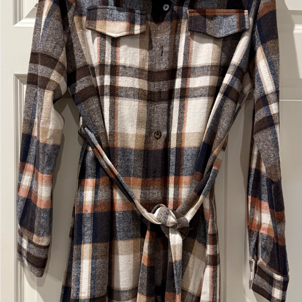 Cupshe Plaid Long Sleeve Dress - Blue, Brown, Cream